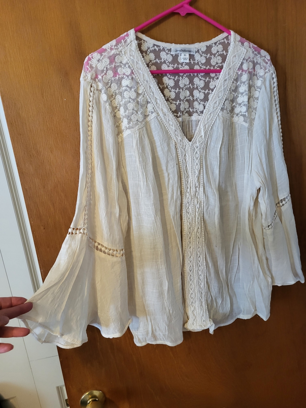 JohnPaulRichard Cream Lace Yoke Bohemian Blouse